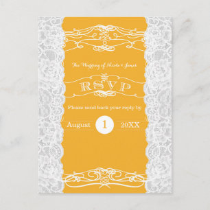Yellow & White Lace Elegant Wedding RSVP Card