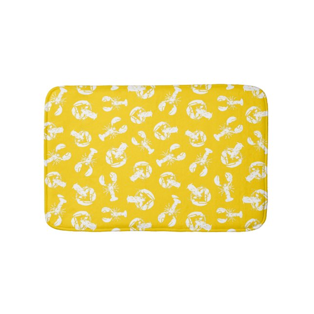 Yellow White Lobster Pattern Bath Mat (Front)