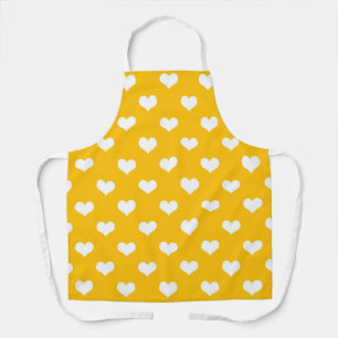 Yellow White Love Heart Pattern Design Apron