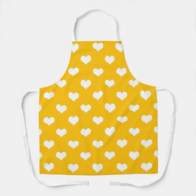 Yellow White Love Heart Pattern Design  Apron (Front)