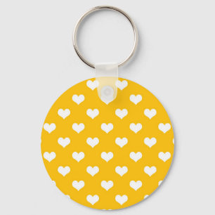 Yellow White Love Heart Pattern Design  Key Ring