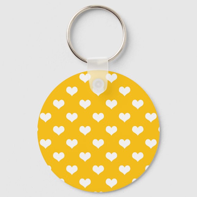 Yellow White Love Heart Pattern Design  Key Ring (Front)
