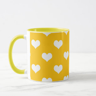 Yellow White Love Heart Pattern Design Mug