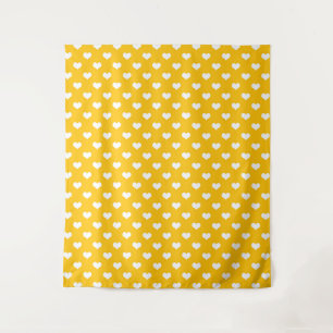 Yellow White Love Heart Pattern Design  Tapestry
