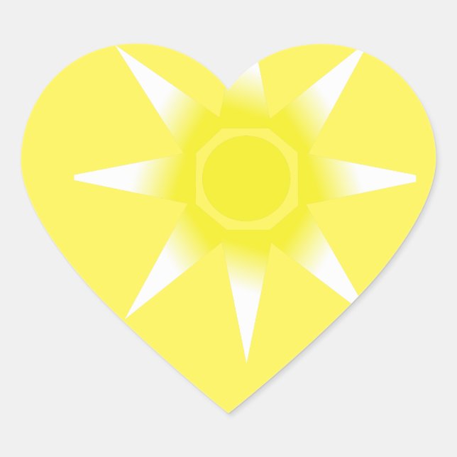Yellow White Magic Sun Product Heart Sticker (Front)