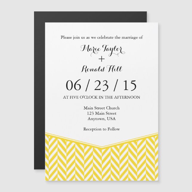Yellow White Magnetic Herringbone Wedding Invite (Front/Back)