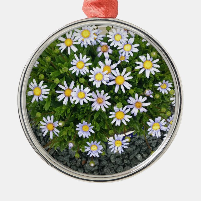 Yellow White Margarita Flowers with Grey Pebbles Metal Tree Decoration (Front)