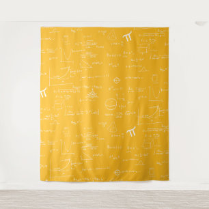 Yellow White Mathematic Formulas Equations Tapestry