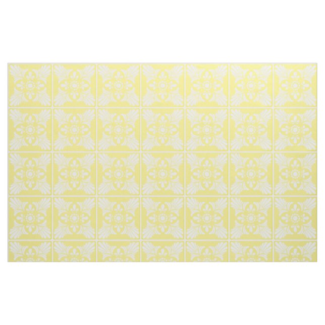 Yellow White Mediterranean Tile Pattern Fabric (Fat Quarter)
