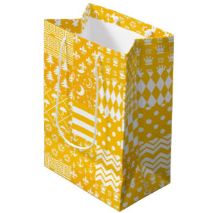 Yellow White Mixed Patterns Patchwork Design Medium Gift Bag