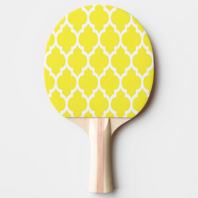 Yellow White Moroccan Quatrefoil Pattern #4 Ping Pong Paddle (Front)