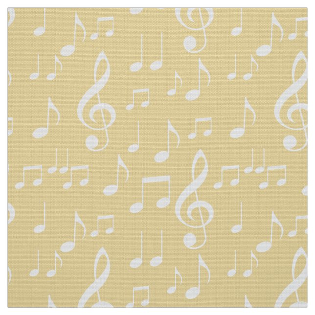 yellow white music notes pattern fabric (Swatch)