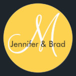 Yellow White Names Monogram Wedding Favour Sticker<br><div class="desc">Monogram Wedding Favour Sticker Yellow. Elke Clarke© Fully Customisable. A versatile wedding sticker design for all your wedding needs like wedding favour labels,  cake box stickers and wedding treat bags</div>
