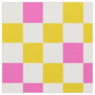 Yellow White Pink Chequered Design  Fabric