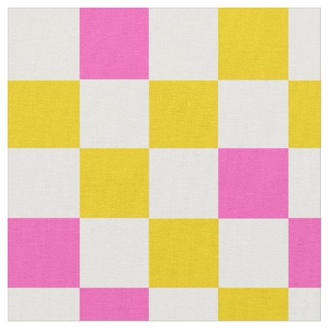 Yellow White Pink Chequered Design  Fabric (Close Up)