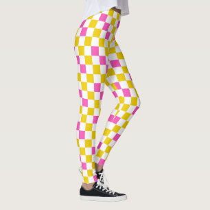 Yellow White Pink Chequered Design  Leggings