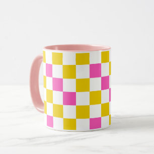 Yellow White Pink Chequered Design Mug