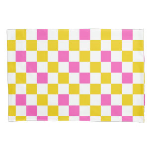 Yellow White Pink Chequered Design  Pillowcase