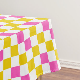 Yellow White Pink Chequered Design  Tablecloth