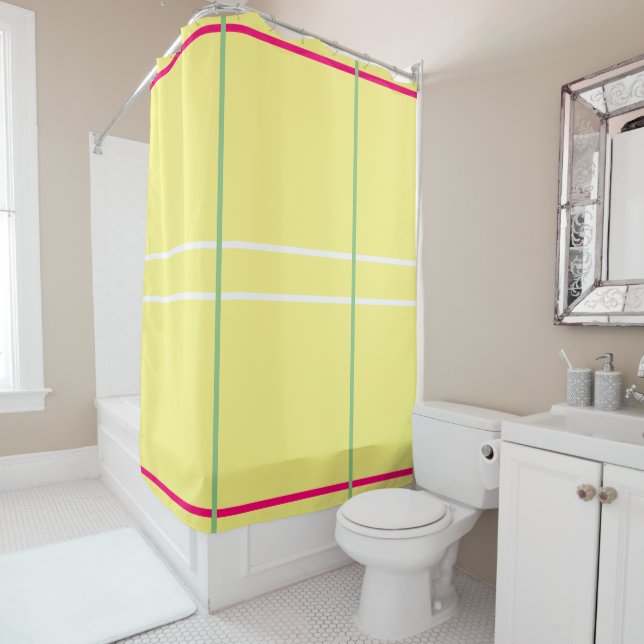 Yellow White Pink Green Geometric  Shower Curtain (In Situ)