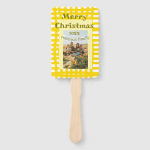 Yellow white plaid retro Christmas holiday family Hand Fan