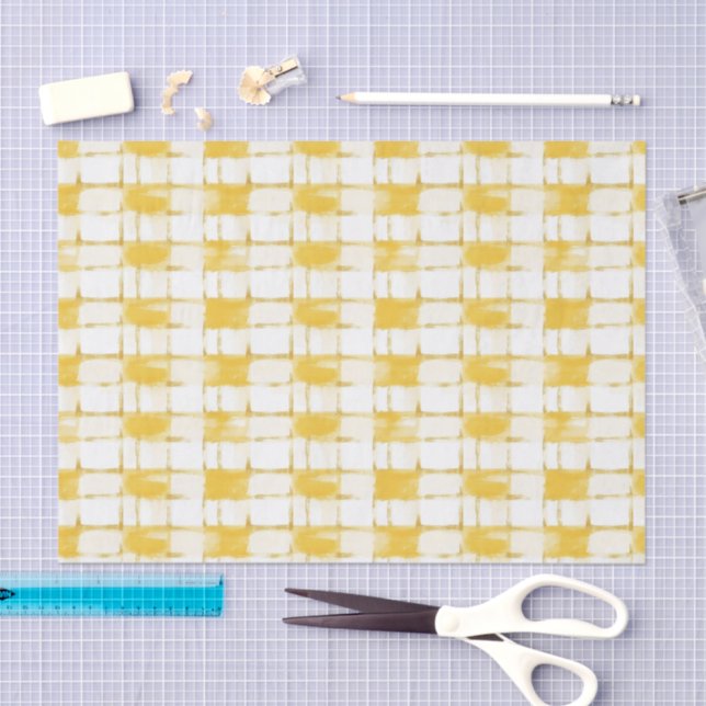 Yellow White Plaid Stripes Birthday Tissue Paper (Craft)