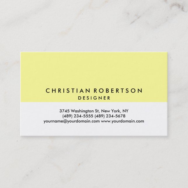 Yellow White Plain Modern Business Card (Front)