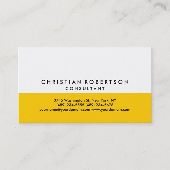Yellow White Plain Modern Consultant Business Card (Front)