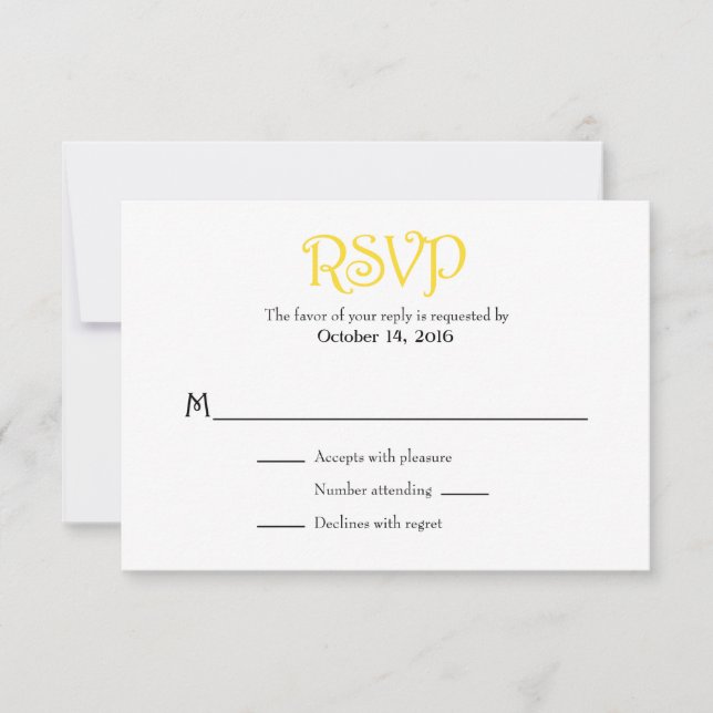 Yellow White Plain Simple Wedding RSVP Cards (Front)