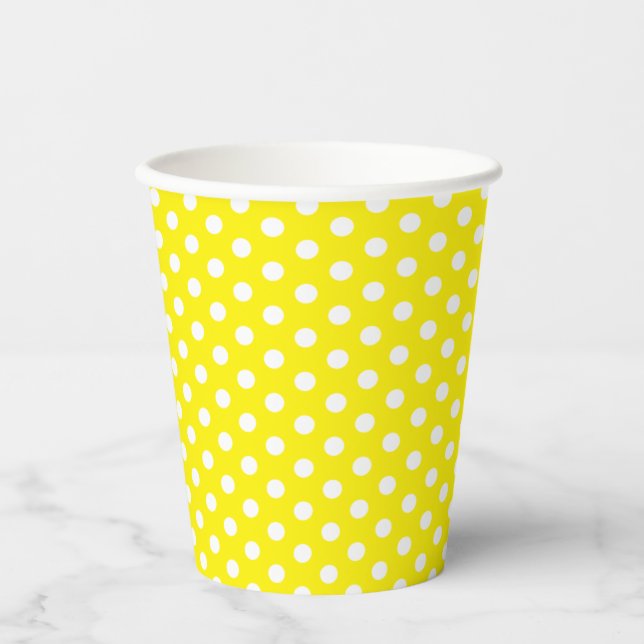 Yellow White Polka Dot Pattern Paper Cups (Front)