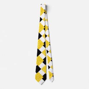 Yellow White Polka Dots Black & White Geometric Tie