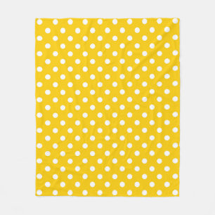 Yellow White Polka Dots Design Fleece Blanket