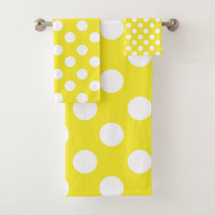 Yellow & White Polka Dots Dot Bath Towel Set