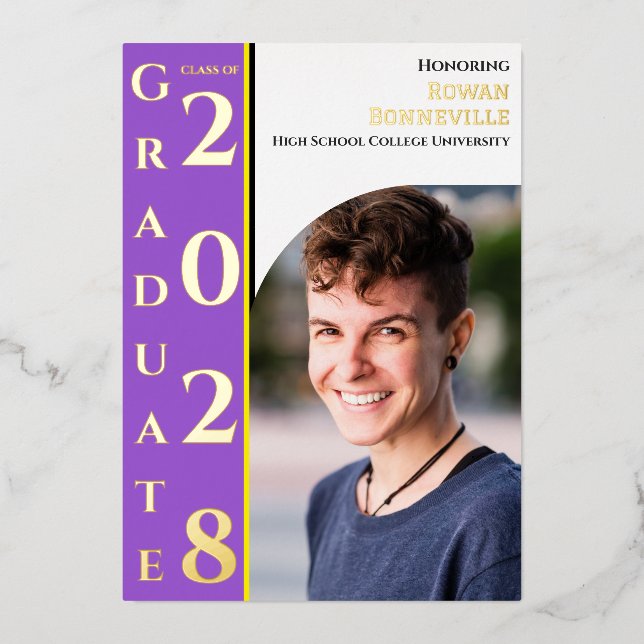 Yellow White Purple Black Graduation Photo Gold (Front)