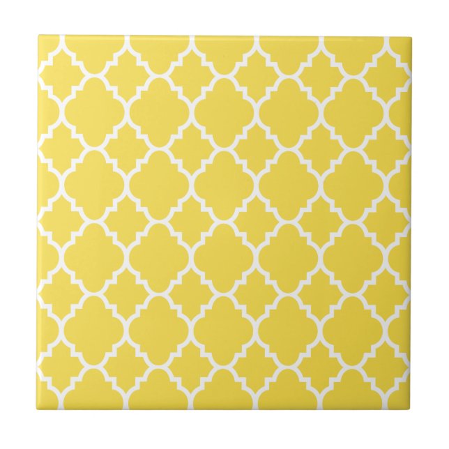 Yellow White Quatrefoil Moroccan Pattern Tile (Front)