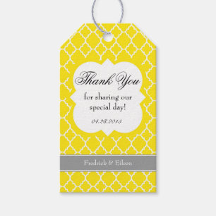 Yellow White Quatrefoil Wedding Thank You Tag