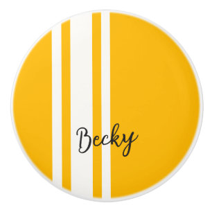 Yellow White Racing Stripes Elegant Name Ceramic Knob