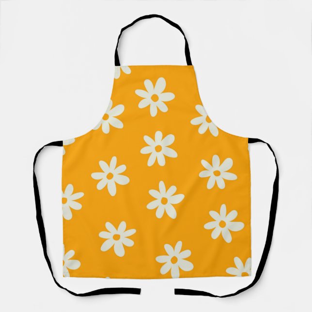 Yellow White Retro Y2K Flower Pattern Apron (Front)