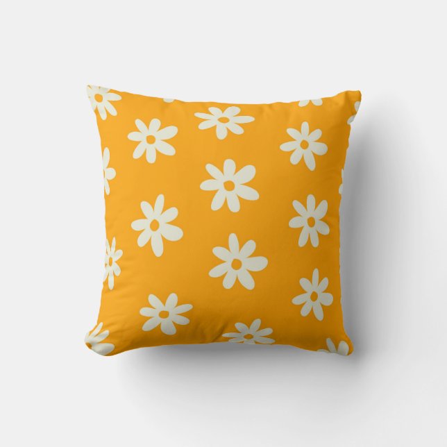 Yellow White Retro Y2K Flower Pattern Cushion (Front)