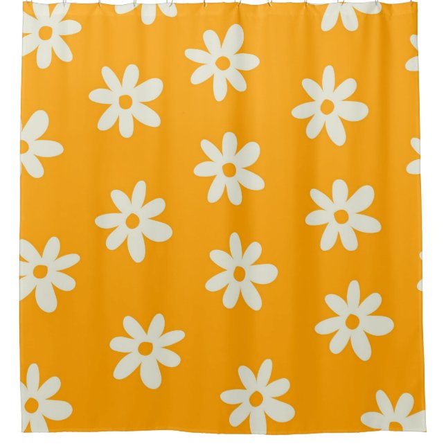 Yellow White Retro Y2K Flower Pattern Shower Curtain (Front)