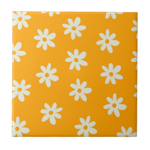Yellow White Retro Y2K Flower Pattern Tile