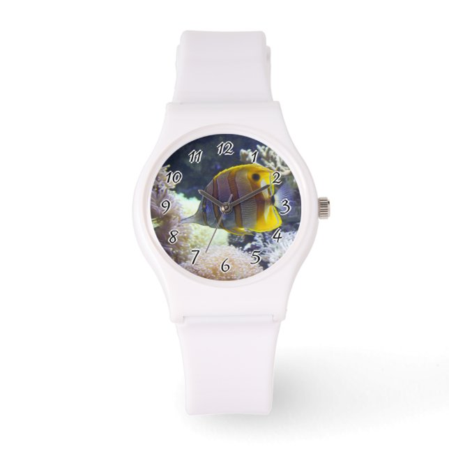 yellow & white Saltwater Copperband Butterflyfish Watch (Front)