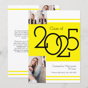 Yellow White School Colours Graduation Announcemen Invitation