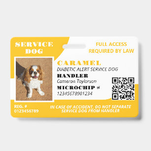 Yellow White Service Dog Photo ID QR Code Badge
