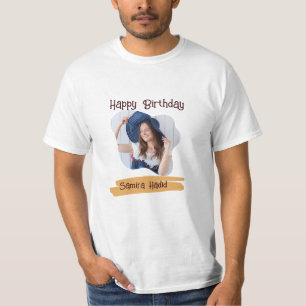 Yellow & White Simple Happy Birthday Photo T-Shirt