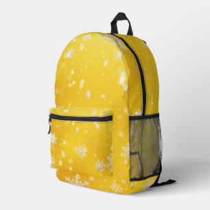 Yellow & White Snowflakes Digital Art Printed Backpack