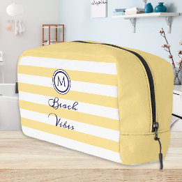 Yellow & White Striped Beach Vibes Monogrammed Dopp Kit