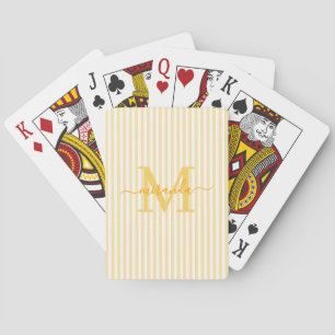 Yellow & White Striped Monogram Name Playing Cards