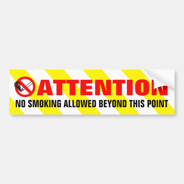 Yellow White Stripes Attention No Smoking Warning Bumper Sticker (Front)