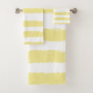 Yellow White Stripes Bath Towel Set